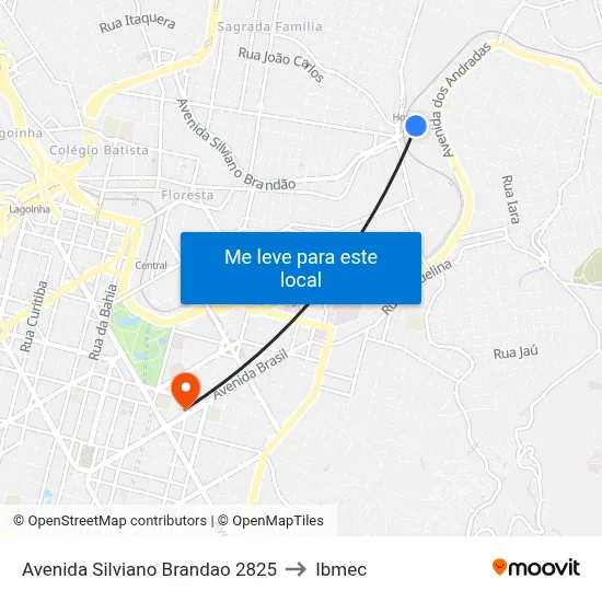 Avenida Silviano Brandao 2825 to Ibmec map