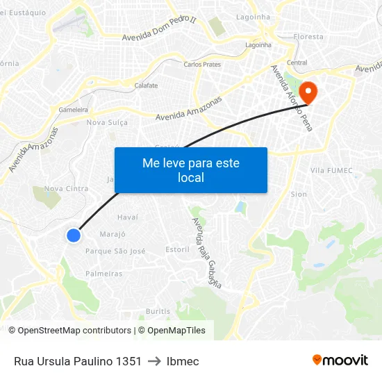 Rua Ursula Paulino 1351 to Ibmec map