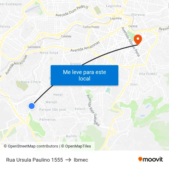 Rua Ursula Paulino 1555 to Ibmec map