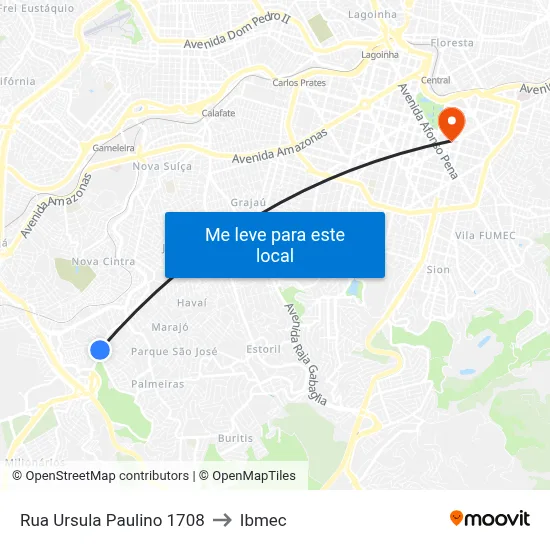 Rua Ursula Paulino 1708 to Ibmec map