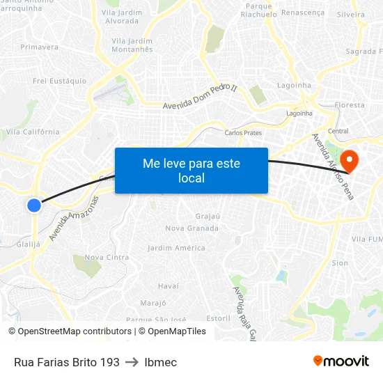 Rua Farias Brito 193 to Ibmec map