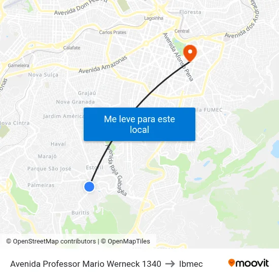 Avenida Professor Mario Werneck 1340 to Ibmec map