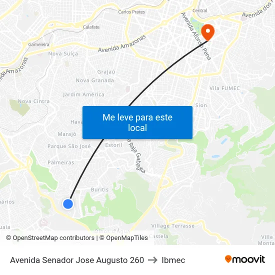 Avenida Senador Jose Augusto 260 to Ibmec map