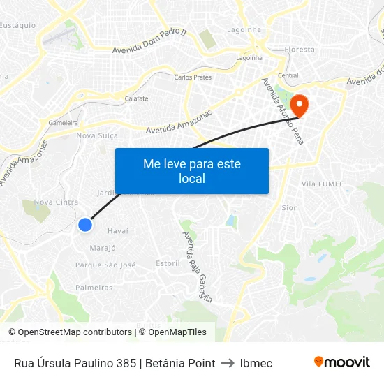 Rua Úrsula Paulino 385 | Betânia Point to Ibmec map
