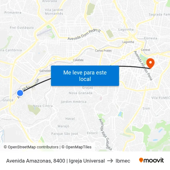 Avenida Amazonas, 8400 | Igreja Universal to Ibmec map