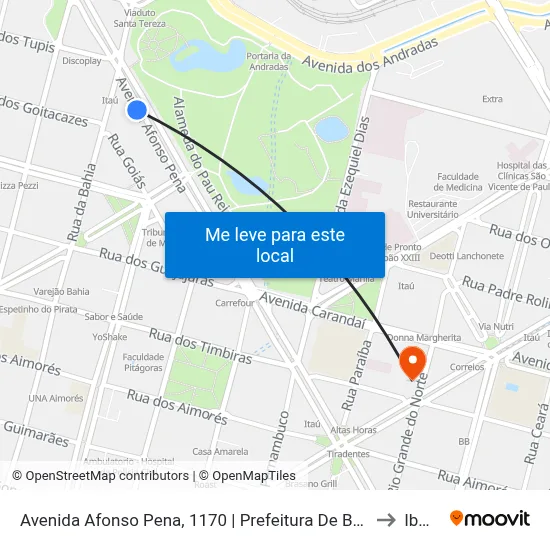 Avenida Afonso Pena, 1170 | Prefeitura De Belo Horizonte to Ibmec map