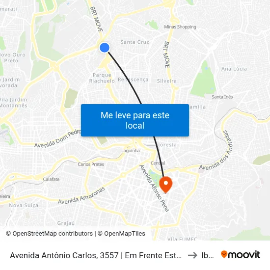 Avenida Antônio Carlos, 3557 | Em Frente Estação Move Cachoeirinha to Ibmec map
