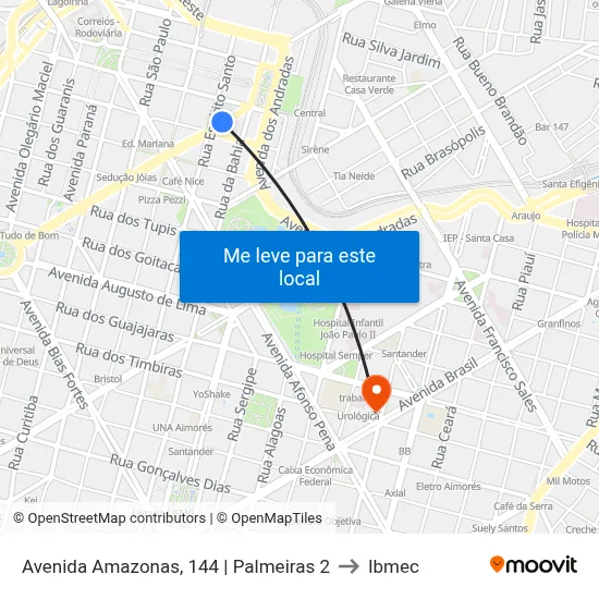 Avenida Amazonas, 144 | Palmeiras 2 to Ibmec map