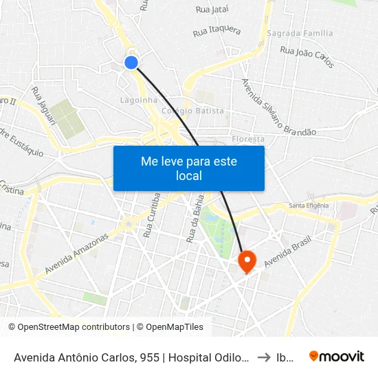 Avenida Antônio Carlos, 955 | Hospital Odilon Behrens to Ibmec map