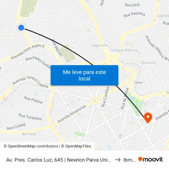 Av. Pres. Carlos Luz, 645 | Newton Paiva Unidade 800 to Ibmec map