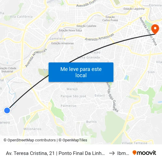 Av. Teresa Cristina, 21 | Ponto Final Da Linha 810 to Ibmec map