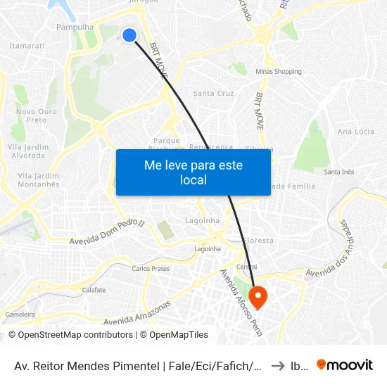 Av. Reitor Mendes Pimentel | Fale/Eci/Fafich/Cad 2 (Sentido Antônio Carlos) to Ibmec map