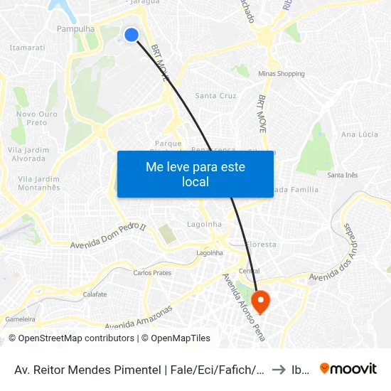 Av. Reitor Mendes Pimentel | Fale/Eci/Fafich/Cad 2 (Sentido Reitoria) to Ibmec map