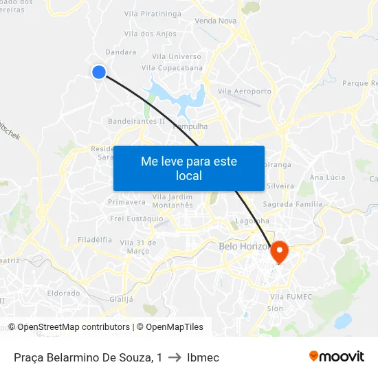 Praça Belarmino De Souza, 1 to Ibmec map