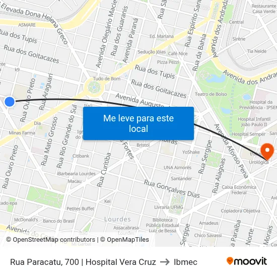 Rua Paracatu, 700 | Hospital Vera Cruz to Ibmec map