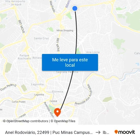Anel Rodoviário, 22499 | Puc Minas Campus São Gabriel to Ibmec map