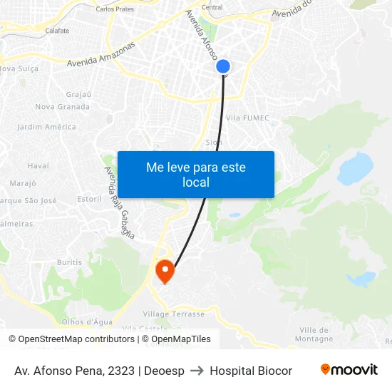Av. Afonso Pena, 2323 | Deoesp to Hospital Biocor map
