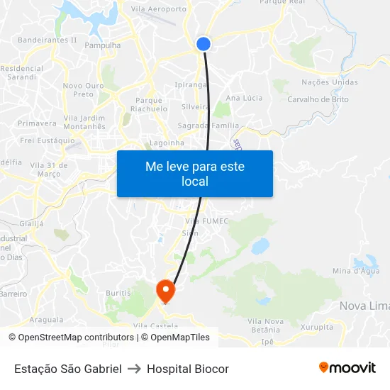 Estação São Gabriel to Hospital Biocor map