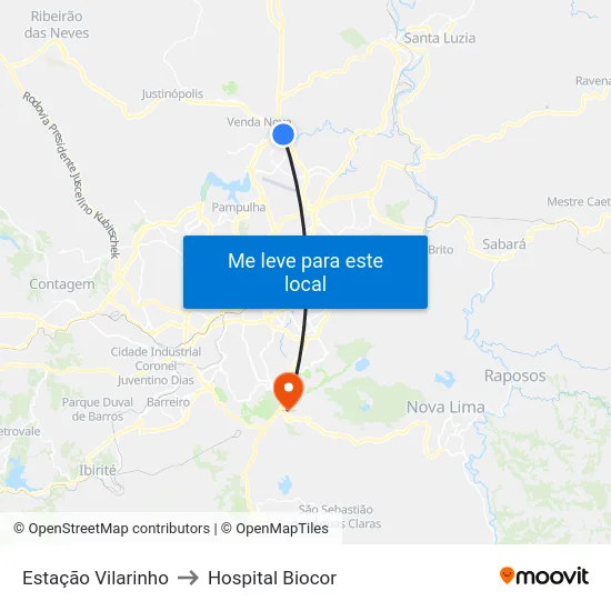 Estação Vilarinho to Hospital Biocor map