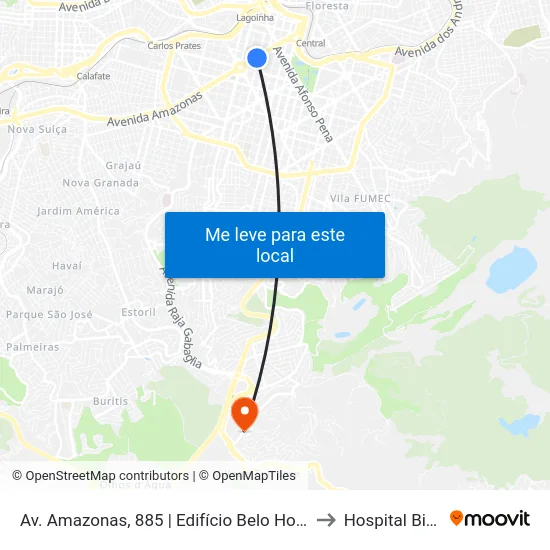 Av. Amazonas, 885 | Edifício Belo Horizonte 1 to Hospital Biocor map