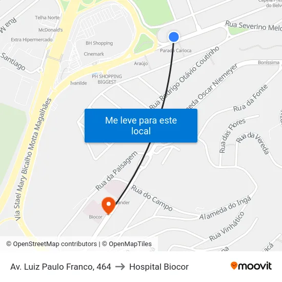Av. Luiz Paulo Franco, 464 to Hospital Biocor map