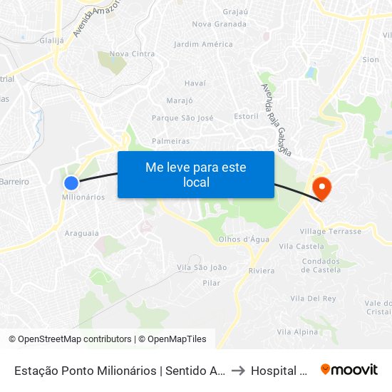 Estação Ponto Milionários | Sentido Anel Rodoviário to Hospital Biocor map
