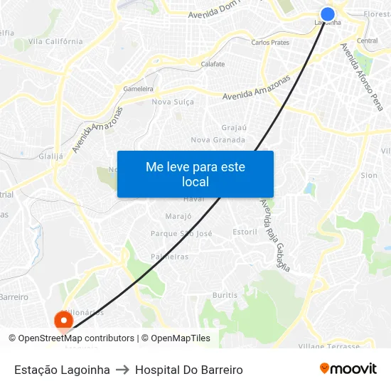 Estação Lagoinha to Hospital Do Barreiro map
