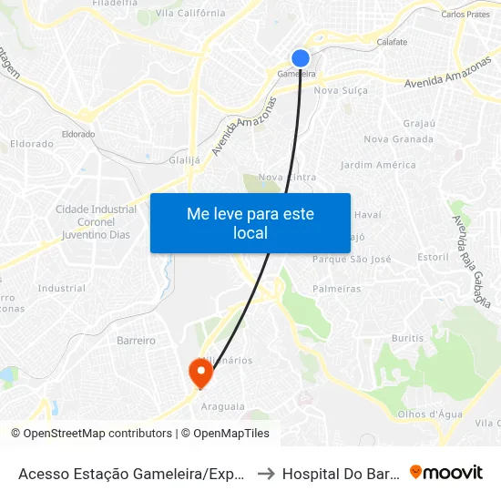 Acesso Estação Gameleira/Expominas to Hospital Do Barreiro map