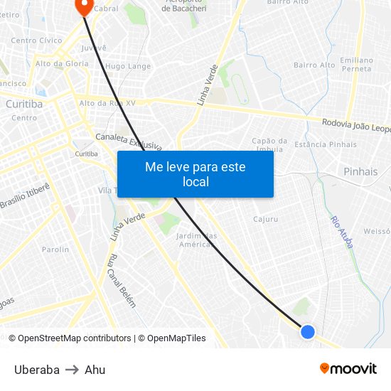 Uberaba to Ahu map