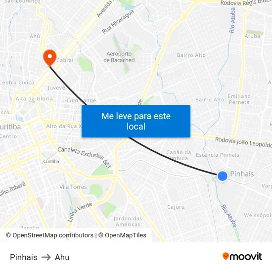 Pinhais to Ahu map