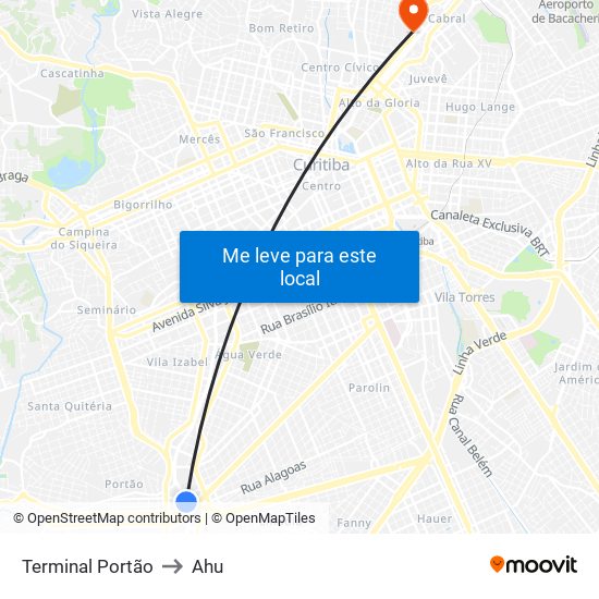 Terminal Portão to Ahu map