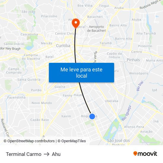 Terminal Carmo to Ahu map