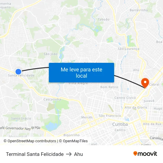 Terminal Santa Felicidade to Ahu map