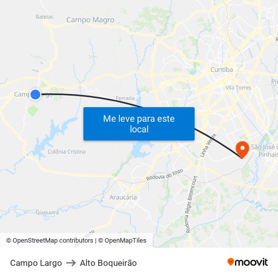Campo Largo to Alto Boqueirão map