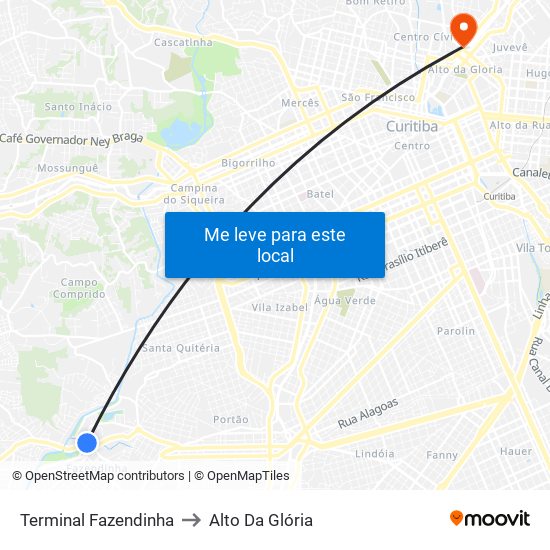 Terminal Fazendinha to Alto Da Glória map