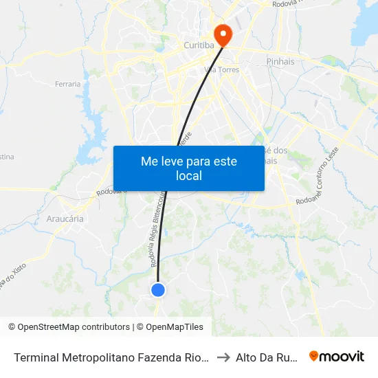 Terminal Metropolitano Fazenda Rio Grande to Alto Da Rua XV map
