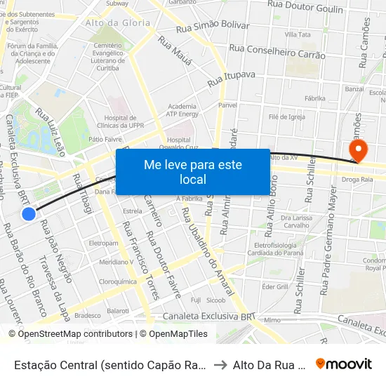 Estação Central (sentido Capão Raso) to Alto Da Rua XV map