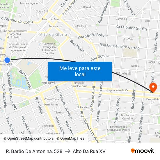 R. Barão De Antonina, 528 to Alto Da Rua XV map