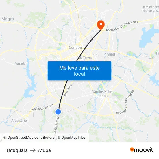 Tatuquara to Atuba map