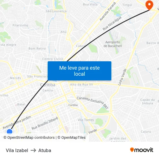 Vila Izabel to Atuba map