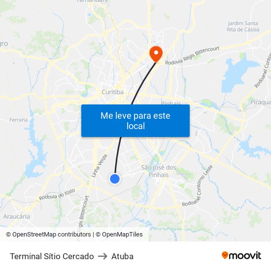 Terminal Sítio Cercado to Atuba map