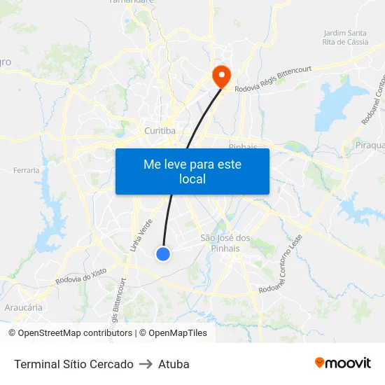 Terminal Sítio Cercado to Atuba map