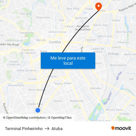 Terminal Pinheirinho to Atuba map