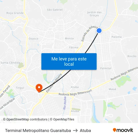 Terminal Metropolitano Guaraituba to Atuba map