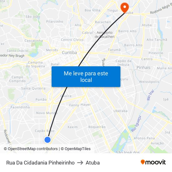 Rua Da Cidadania Pinheirinho to Atuba map
