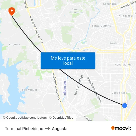 Terminal Pinheirinho to Augusta map