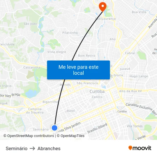 Seminário to Abranches map
