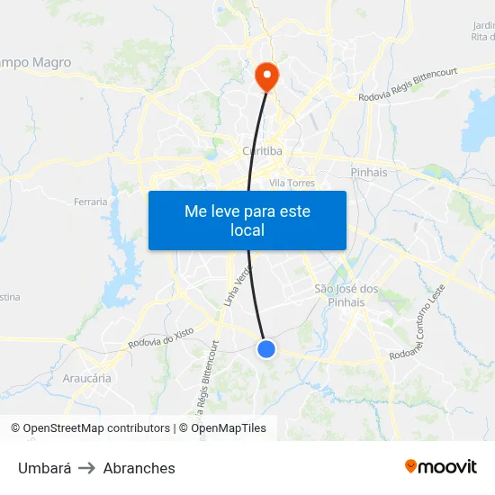 Umbará to Abranches map