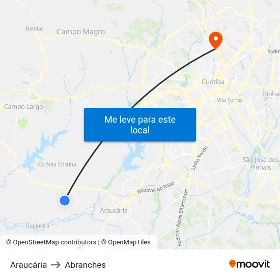 Araucária to Abranches map