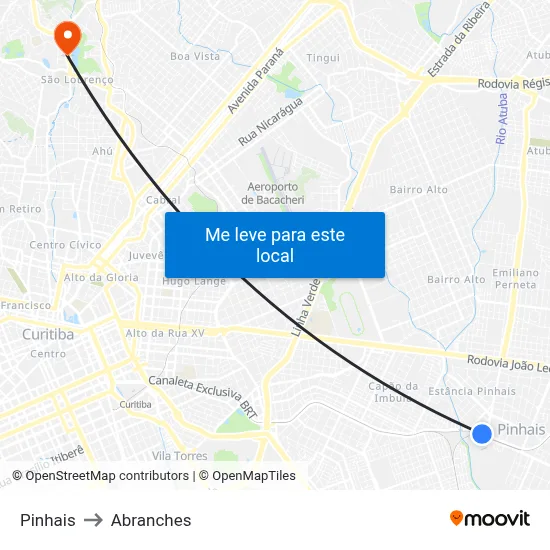 Pinhais to Abranches map